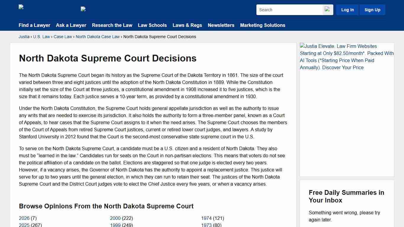 North Dakota Supreme Court Decisions :: North Dakota Case Law :: North Dakota Law :: U.S. Law :: Justia